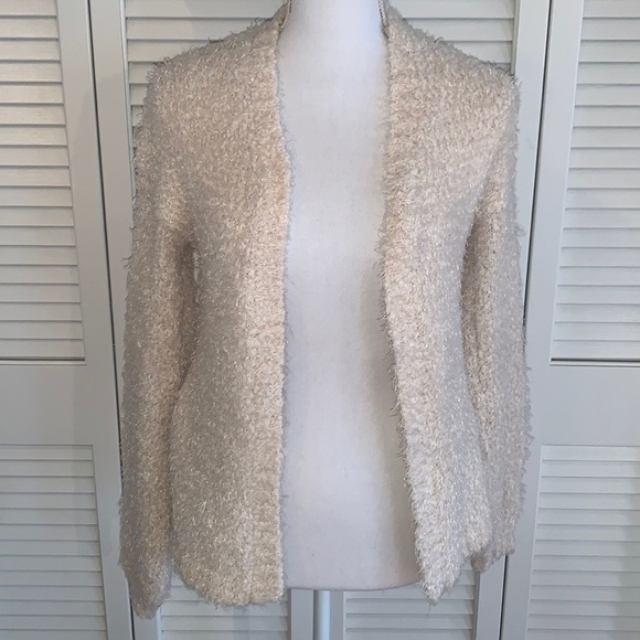 Ecote Sweaters - Ecote Women’s Ivory Cream Fuzzy Open Front Cardigan w/ Side Pockets Size Small